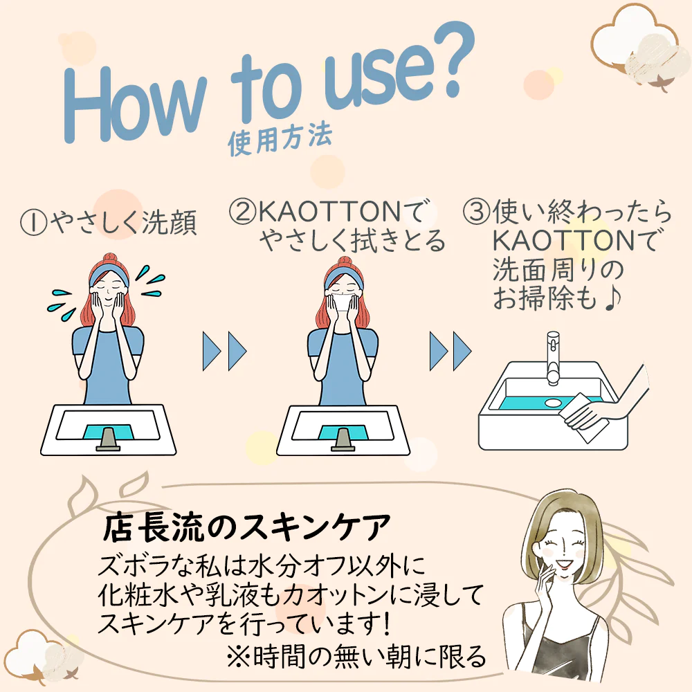 コットン配合クレンジングタオル 使い捨てフェイシャルタオル KAOTTON(カオットン) フルールドゥ［ 100枚入×36パック（3600枚） ］送料無料