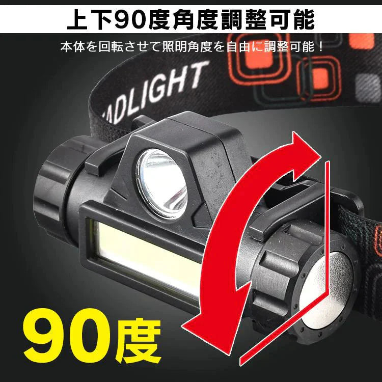 ヘッドライト 2個セット LED 軽量 USB 充電式 高輝度 ヘッドランプ IPX5 COB 防水 懐中電灯 照射 照明 釣り 登山 アウトドア キャンプ 作業灯 作業ライト 夜間 散歩 od578【防災グッズがお得】