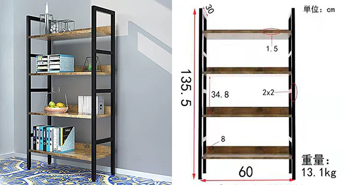 オープンシェルフ ラック 3段 幅60奥行30高さ100cm (L-3段-茶色)