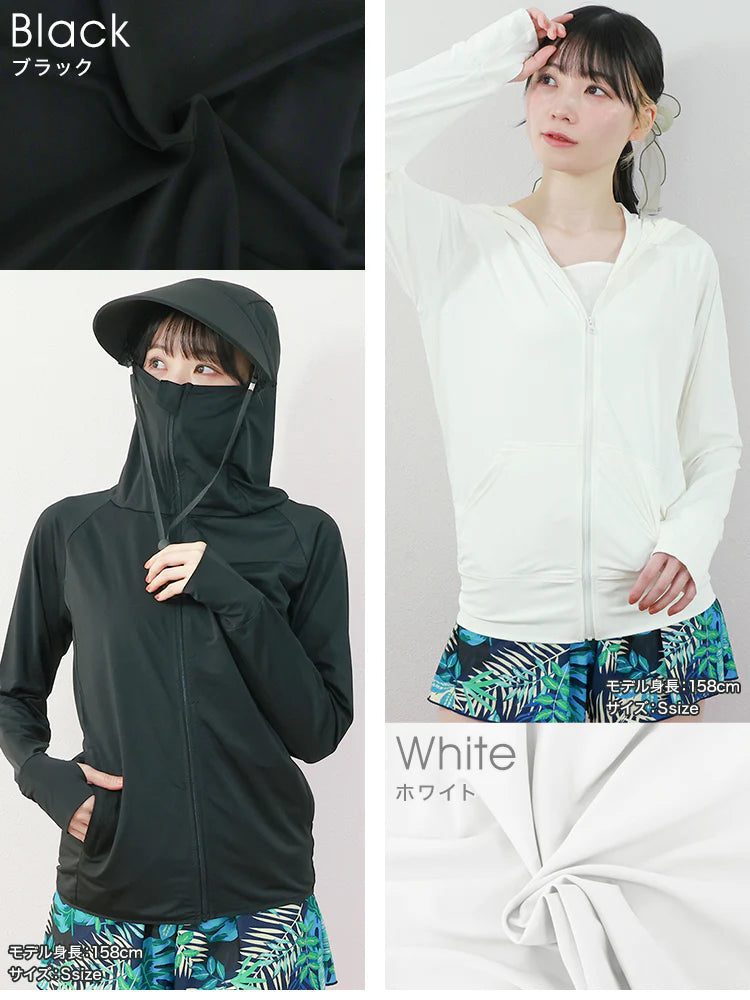【XSサイズ】【グレー】ラッシュガード 接触冷感 レディース パーカー つば付き 長袖 UVカット UVカットパーカー UPF50 フード付き ハイネック 日焼け防止 水着 女性 夏 薄手 吸水 速乾 伸縮 軽い XS S M L XL 冷感 アウトドア キャンプ 釣り 海 海水浴