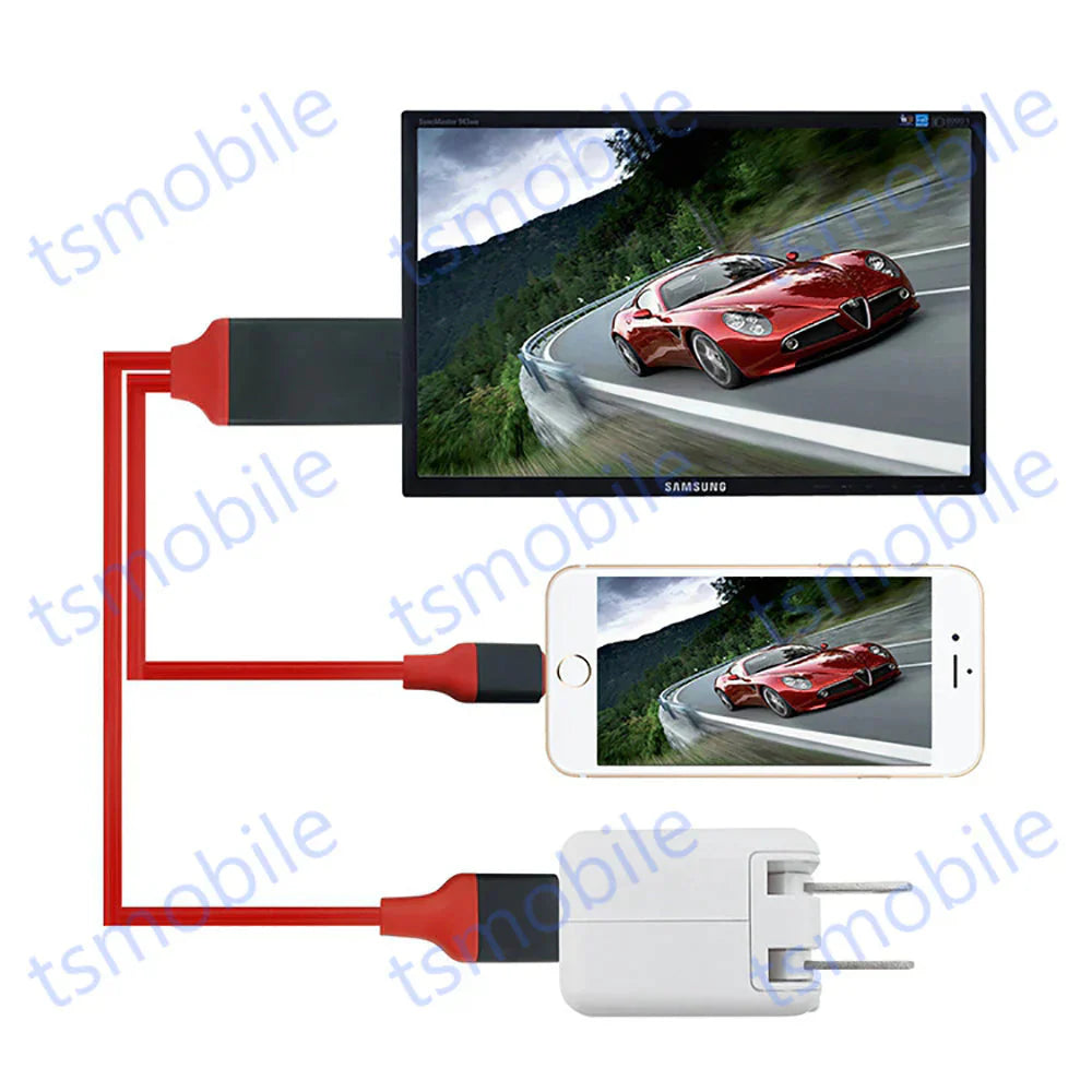 赤lightning HDMI変換ケーブル1080P HD画質iPhone Lightning Digital ライトニング HDMI 変換アダプター スマホ アップル