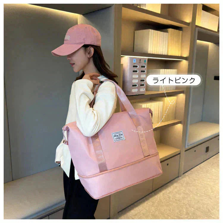 キャリーオンバッグ 「ライトピンク」 旅行バック キャリーバッグ 2way 多機能 大きさ調節 4輪 横押し 折りたたみ 軽量 軽い 大容量 機内持ち込み ボストンバッグ おしゃれ 防水 撥水加工 出張