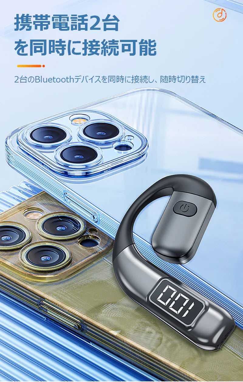 【携帯2台同時接続】ワイヤレスイヤホン 片耳 bluetooth5.5 左右耳兼用 180度回転 耳掛け式 ブルートゥースイヤホン 耳を塞がない オープン式 快適 iPhone/Android適用 ハンズフリー s134D(ホワイト)