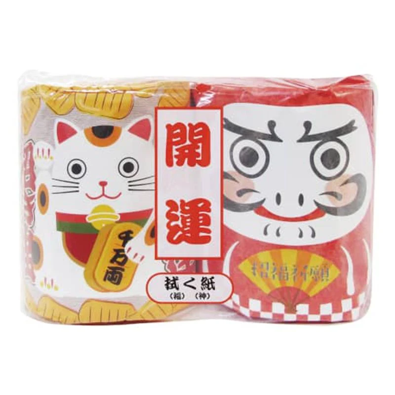 2ロールX50個 開運トイレットペーパー 招き猫＆ダルマ ダブル30M