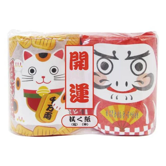 2ロールX50個 開運トイレットペーパー 招き猫＆ダルマ ダブル30M