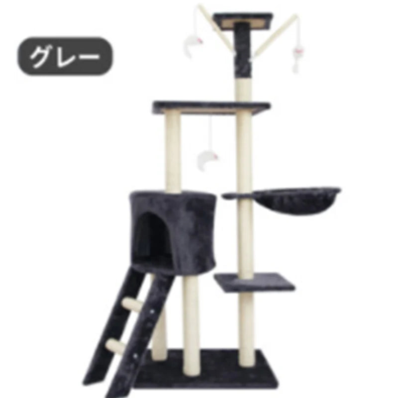 即納 キャットタワー 猫ハウス 据え置き おしゃれ 猫 タワー 送料無料 爪とぎ おもちゃ ハウス 室内 人気 運動不足 安定 かわいい 多頭飼いw279D(グレー)