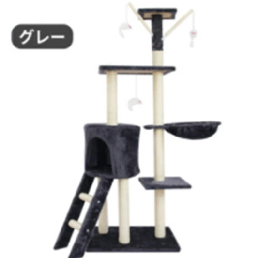 即納 キャットタワー 猫ハウス 据え置き おしゃれ 猫 タワー 送料無料 爪とぎ おもちゃ ハウス 室内 人気 運動不足 安定 かわいい 多頭飼いw279D(グレー)