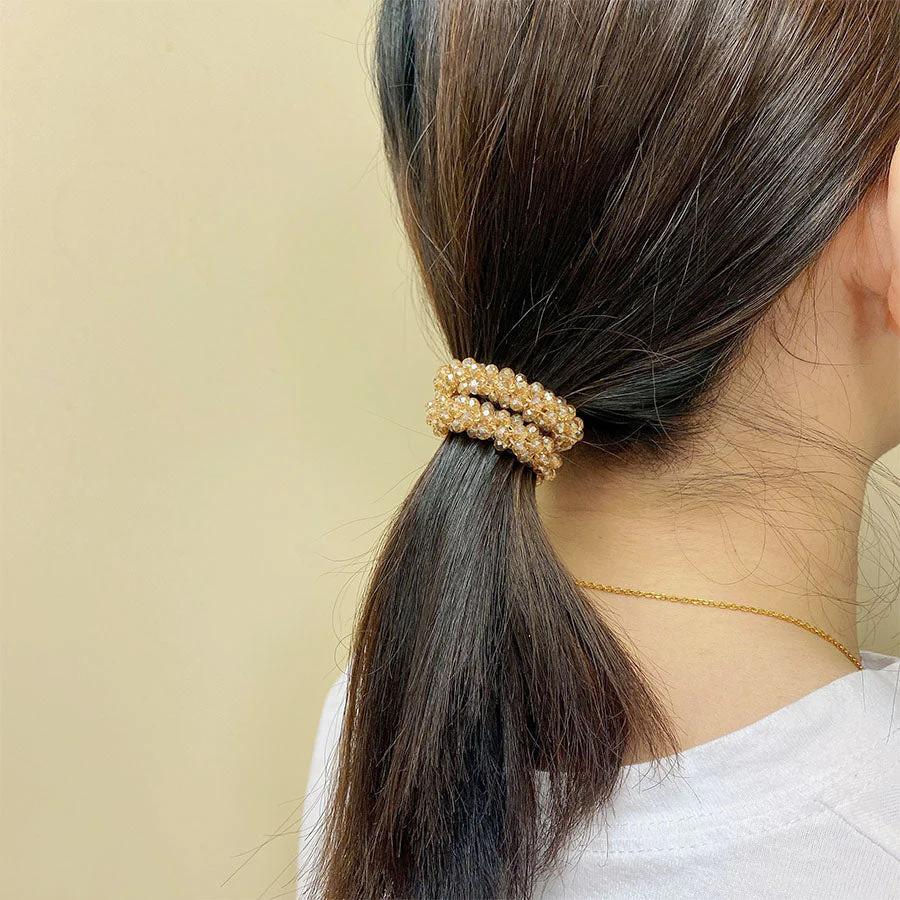 (ブラック)ヘアゴム　キラキラ　ヘアアクセサリー　かわいい　ゴールド　オシャレ　髪飾り　上品　大人っぽい　クリスタルビーズ 大人 上品 エレガント フェミニン 　シンプル　ブレスレット　子供用　大人