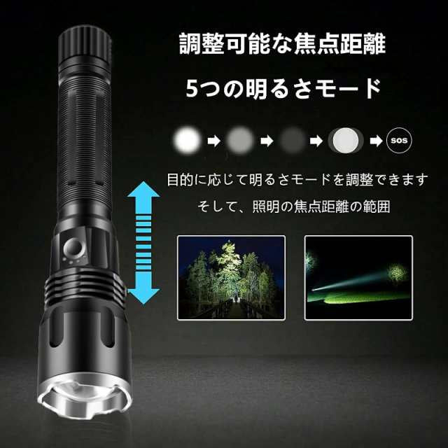 LEDライト 懐中電灯 LED懐中電灯 ハンディライト 充電式 超強力 ズーム 多モード 軍用 作業灯 充電池付き　乾電池使用可 停電 防水 防災対策 新仕様 ズーム機能