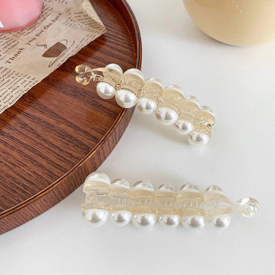 バナナクリップ ヘアクリップ 大きめ パール ヘアアクセサリー 髪留め 結婚式 パーティ シンプル レディース クリップ 人気 まとめ髪 髪飾り 大人かわいい 韓国