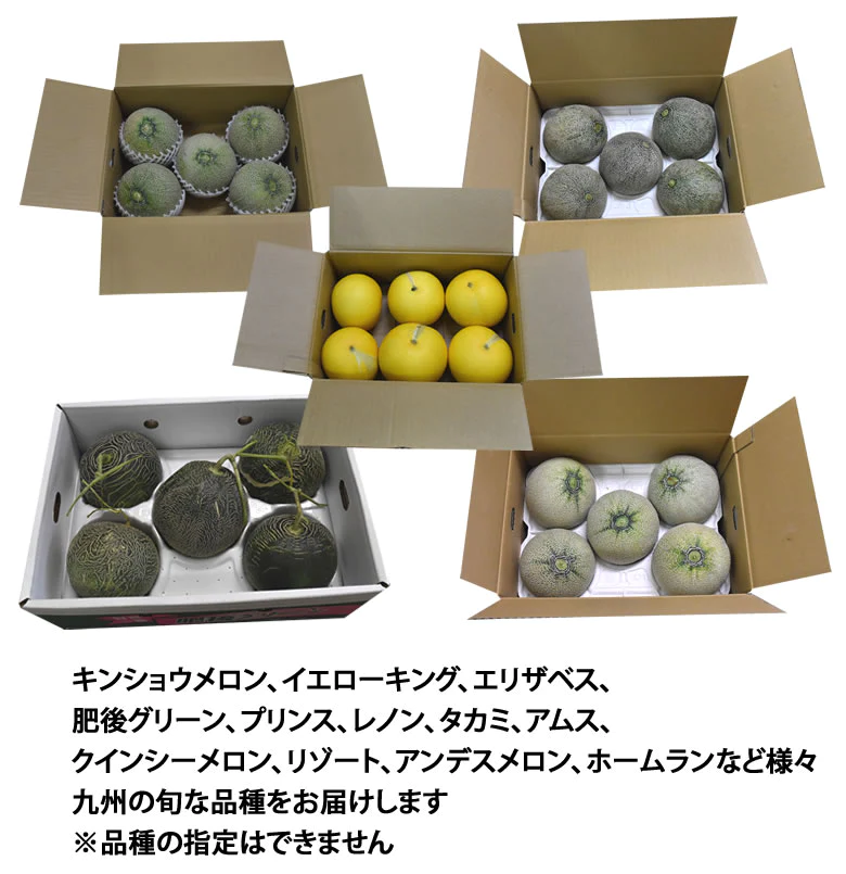 【5月下旬～6月上旬頃より順次出荷】メロン 訳あり 送料無料 約4kg（2〜7玉）品種おまかせ 九州産 キンショウメロン・イエローキング・エリザベス・肥後グリーン・プリンス・レノン・タカミ・アムス・ クインシーメロン・リゾート・アンデスメロン・ホームランなど