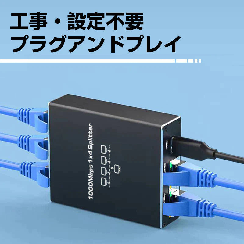LAN分岐器 4ポート 1Gbps ギガ LANポート増設 拡張 アダプター RJ45 ラン中継コネクタ lanハブ ルーター ネットワークスプリッタアダプタ CAT5 CAT6 CAT7
