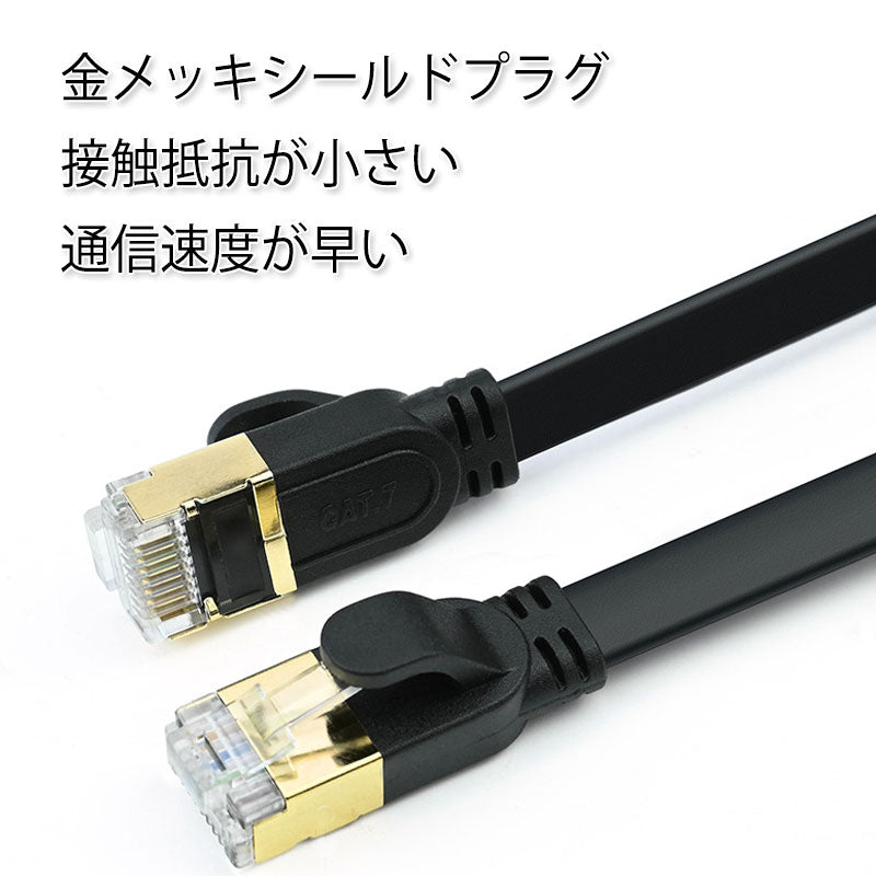 LANケーブル CAT7 2m 2メートル 10ギガビット 10Gps 600MHz フラットタイプ 光回線 超高速通信 ルーター パソコン プリンター cat7 カテゴリー7 延長