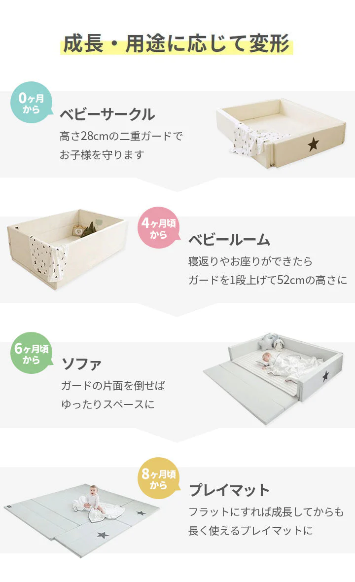 GGUMBI ベビーサークル World Star Large （アイボリー） サークルマット プレイマット バンパーベッド プレイヤード 厚手 フロアマット クッションマット 赤ちゃん 寝室 安全対策 騒音対策 セーフティグッズ 防音 防水 抗菌 ノンホルムアルデヒド 床暖房対応 ワールドスターラージ グンビ