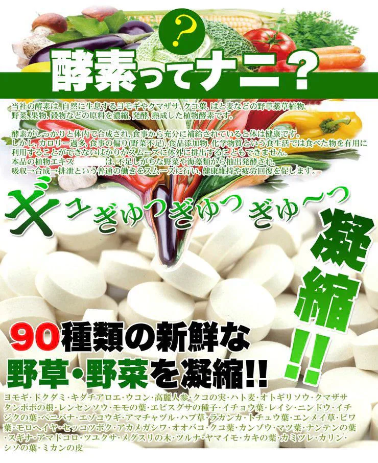 【メガ盛り 大容量4ヵ月分・ダイエット 酵素】サプリ TVCMでも話題の酵素サプリがどっさりメガ盛りで登場 酵素 ダイエット サポート 激やせ 燃える 燃やす 水溶性食物繊維 野草発酵 生酵素 サプリメント ヨモギ ニンニク ドクダミ ラカンカ カリン キダチアロエ シソの葉 おすすめ 人気 ランキング 効果 強力 最強 通販 日本製 国産 健康サプリ 健康食品 90種類の野菜 野草から抽出した 痩せる 酵素サプリメント