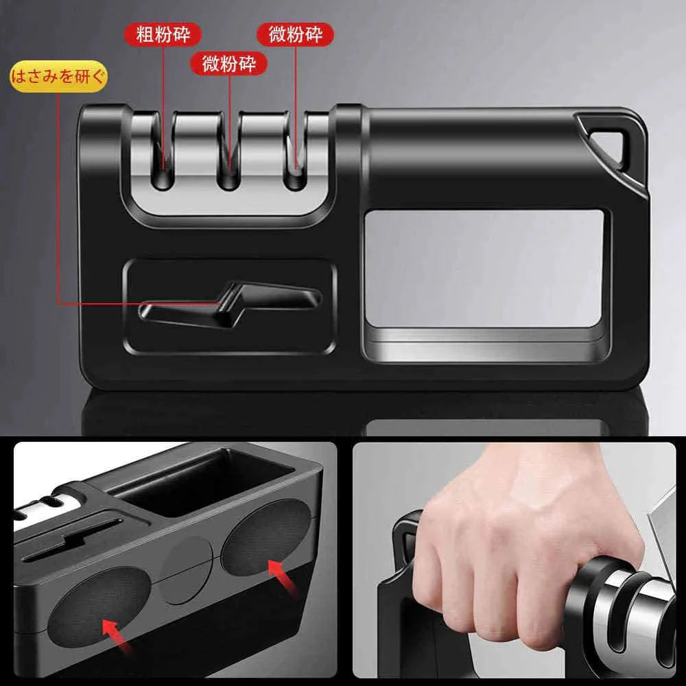 包丁研ぎ 4 in 1 包丁研ぎ器 ナイフ研ぎ はさみ研ぎ ダイヤモンド砥石 ダイヤモンドシャープナー キッチンシャープナー ダイヤモンド砥石 ナイフシャープナー 吊り穴付き 4段階（粗研ぎ/細研ぎ/仕上げ研磨/はさみ研ぎ） 切れ味向上 簡単に研磨 (w534)