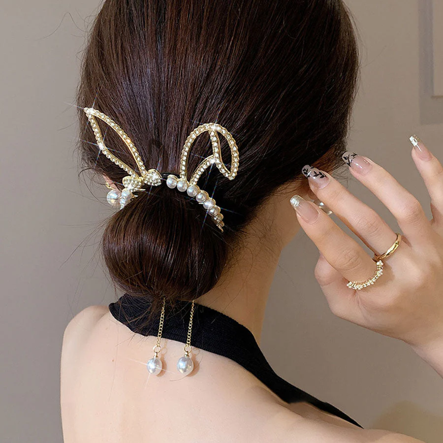 (HANE)ヘアクリップ ゆらゆらチェーン付き 髪留め 髪飾り 扇子 ヘアアクセサリー オシャレ上品 パーティー飾り