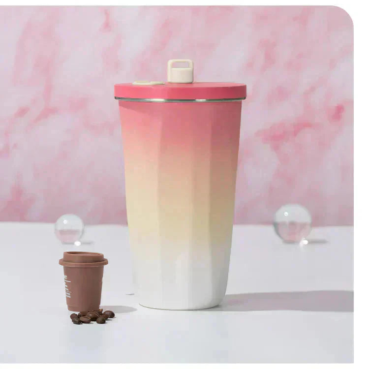 タンブラー 「ブラック」 蓋付き ストロー付き 水筒 600ml 大容量 保温 保冷 こぼれない コーヒーボトル マグボトル ステンレス 真空断熱 持ち運び