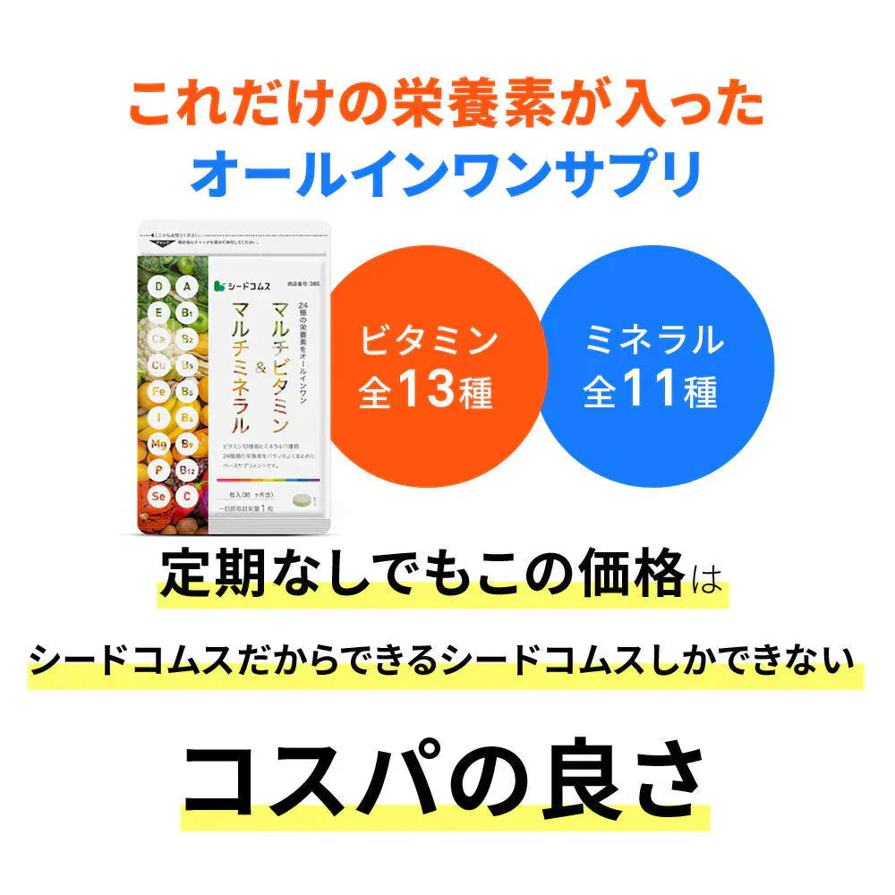 マルチビタミン＆マルチミネラル《約12ヶ月分》送料無料 サプリ サプリメント 健康 美容 ビタミンA ビタミンB ビタミンC ビタミンD ビタミンE 葉酸 ナイアシン ミネラル カロテン 鉄 亜鉛 カルシウム マグネシウム 銅 ヨウ素