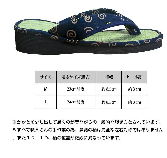 【なかよしメダカ　Mサイズ】草履 レディース 痛くない 安い 草履サンダル い草 M/L ネイビー 藍染め 和柄 たたみ草履