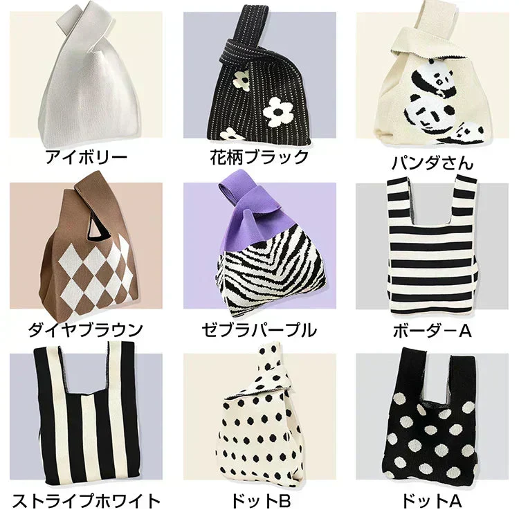 ◎10月上旬発送予定◎【花柄ブラック】SNS大人気 ニットマルシェバッグ  レディース 小さめ ニットバッグ 韓国 ミニバッグ ハンドバッグ トートバッグ おしゃれ【カウシェファーム収穫対象商品】