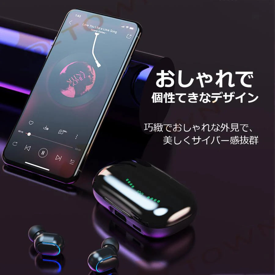 ブルートゥースイヤホン Bluetooth 5.0 ヘッドホン 両耳 高音質 タッチタイプ 完全ワイヤレス 耳掛け式 自動ペアリング IPX7防水 LED残電表示 s058B(ホワイト)