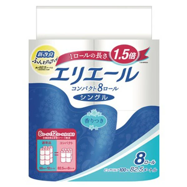 トイレットペーパー エリエール コンパクトシングル 香り付き シングル82.5m 8ロールＸ8パック
