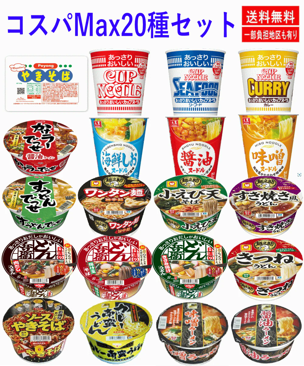 【コスパ満点カップ麺】格安 20種セット 日清食品 東洋水産 スナオシ 大国食品 マルカ食品 明星食品 備蓄用にも最適 関東圏送料無料