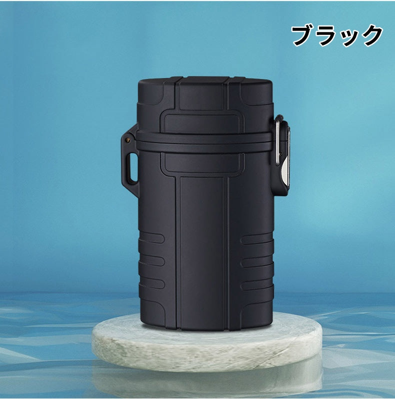 【20本入り&電子ライター機能】携帯用シガレットケース 充電式 電子ライター メンズ アウトドア 密閉 防水 キャンプ 夜釣り サイクリング 登山 w678A(ブラック)