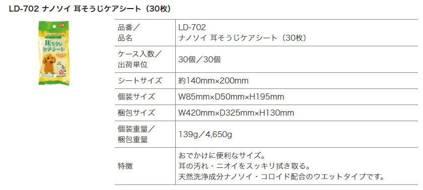 【30枚ｘ30個】ペット用 耳そうじケアシート ナノソイ・コロイド