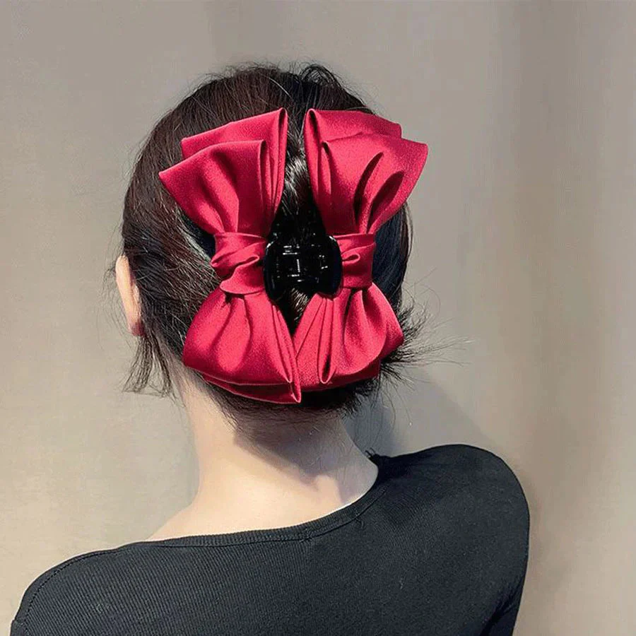 (ピンク)ヘアアクセサリー リポン ヘア爪 クランプ かわいい オシャレ 髪飾り