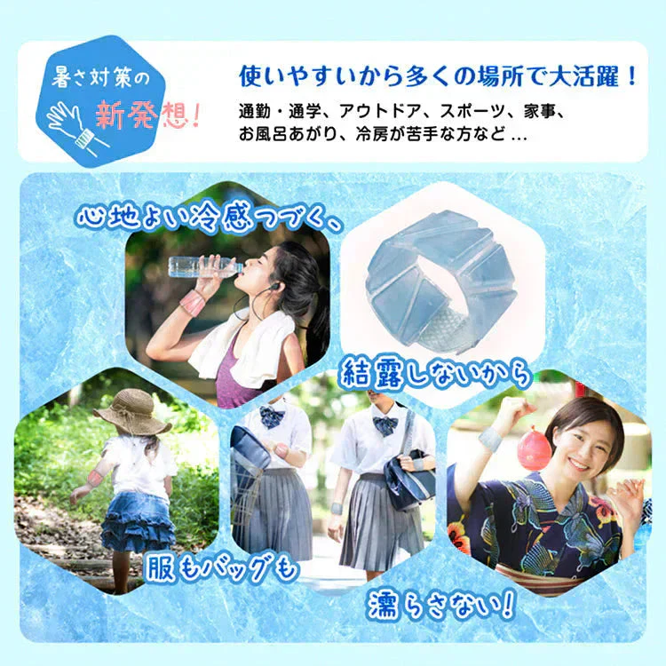 熱中症対策 「アイスブルーとライトピンクセット」28℃ おしゃれ 冷感 最強 暑さ対策 ひんやり 植物由来成分 自然に凍結 繰り返し使える 結露しない バンドクーラー