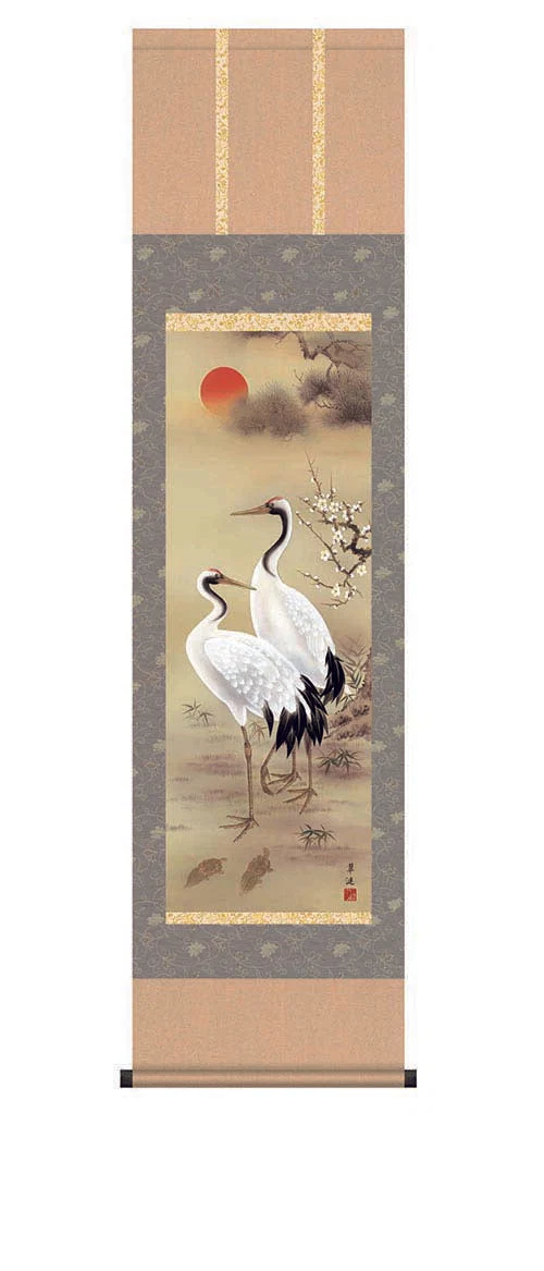 掛軸「松竹梅鶴亀」戸塚翠漣筆 [ 国産 日本製 保証付 松竹梅 鶴亀 31×89 長寿 円満 品質保証付き 国内産 慶祝作品 開運 床の間 インテリア 和風 縁起物 送料無料 ]
