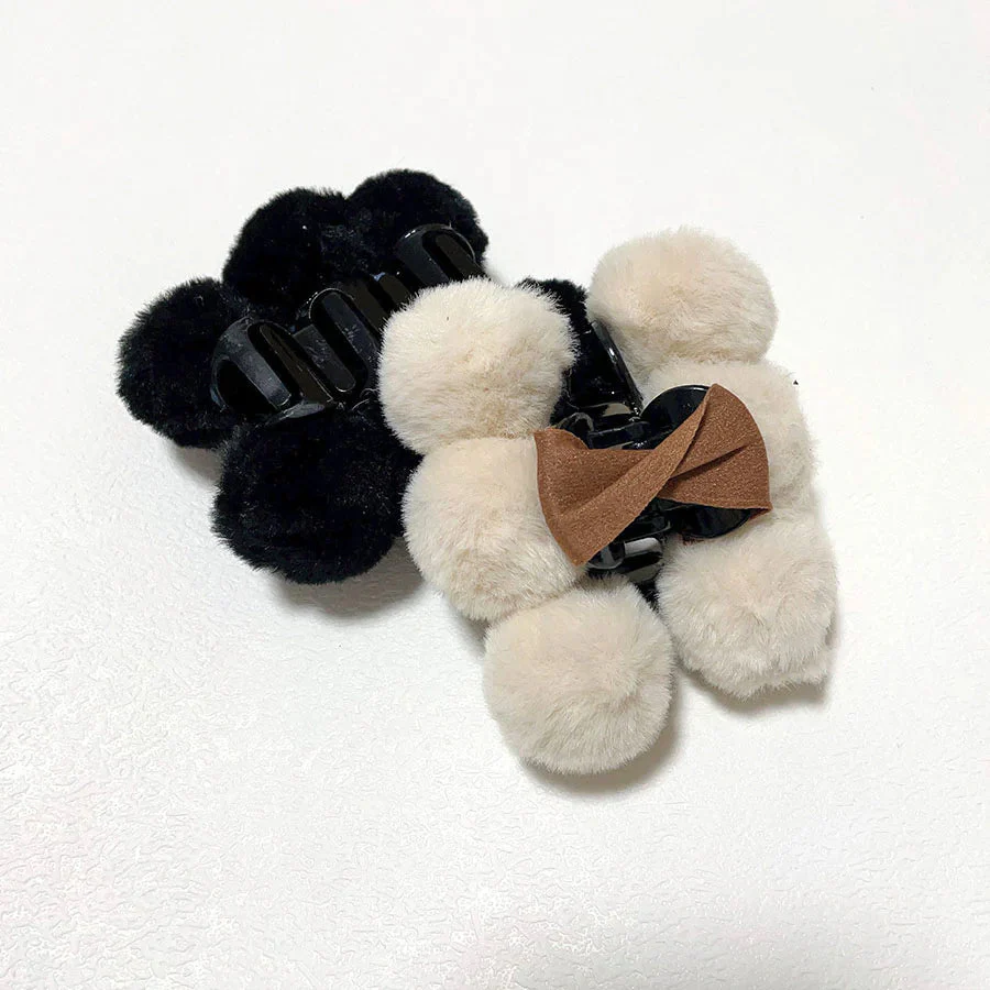 (ブラック)ヘア留め ヘアアクセサリー フェイクファーバンスクリップ 髪飾り 上品 パーティー飾り