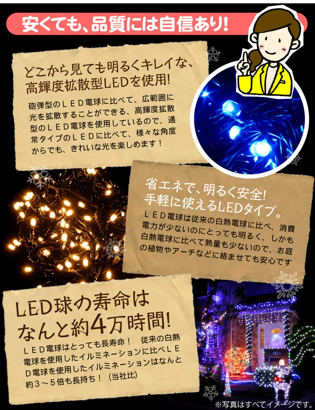 LEDストレートライトジュエリー4色100球10ｍ