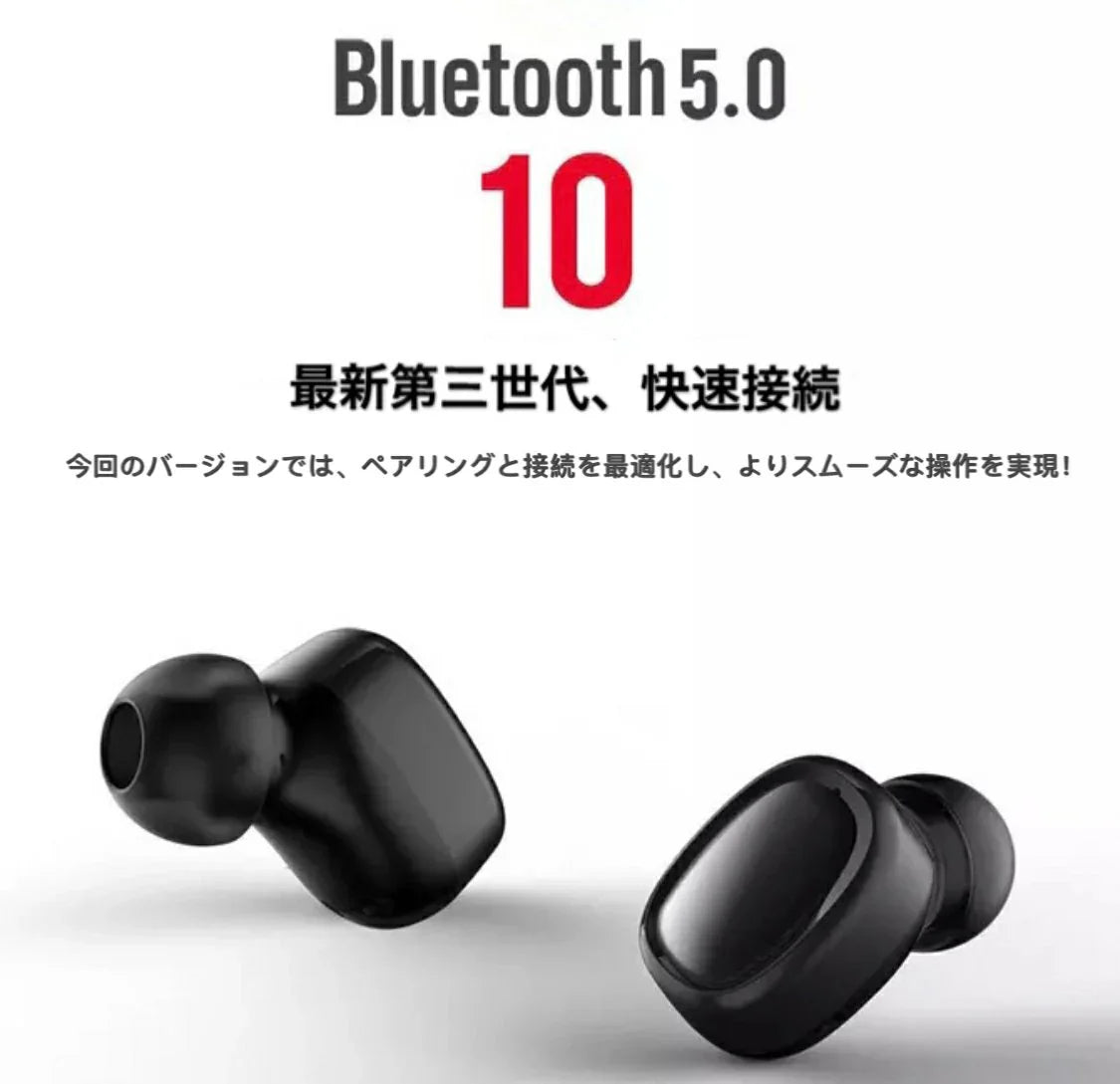 Bluetooth 5.0 完全ワイヤレスイヤホン 両耳片耳 高音質 耳掛け式 化粧鏡　 防水 ブルートゥース イヤホン マイク付き 軽量 Siri対応 Bluetooth w051B(ブラック)