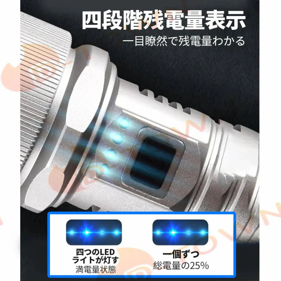 超高輝度LED 懐中電灯 ハンディライト 大容量26650リチウム電池 ズーム機能 フラッシュライト 残電量表示機能付きクリップ 超強ルーメン アウトドア