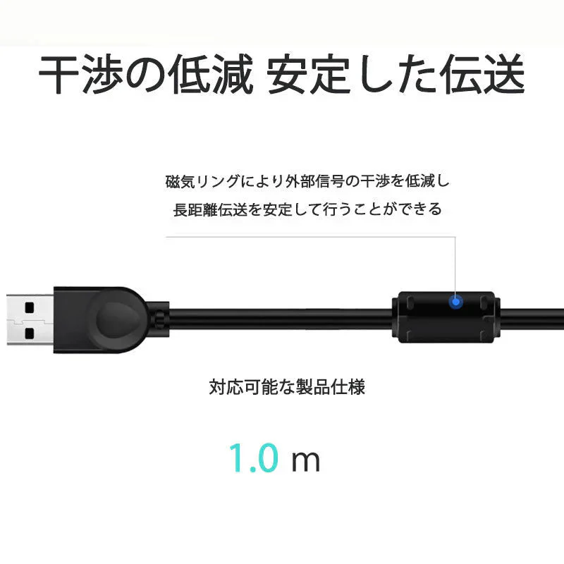 USB延長ケーブル 1m USB2.0 延長コード1メートル USBオスtoメス 充電 データ転送 パソコン テレビ USBハブ カードリーダー ディスクドライバー 対応
