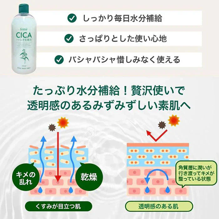 【500ml×2本】CICA シカ ハトムギ化粧水 大容量 保湿 肌荒れ 鎮静 ニキビケア 毛穴 保湿 / 敏感肌 乾燥肌 混合肌 30代 40代 50代 60代