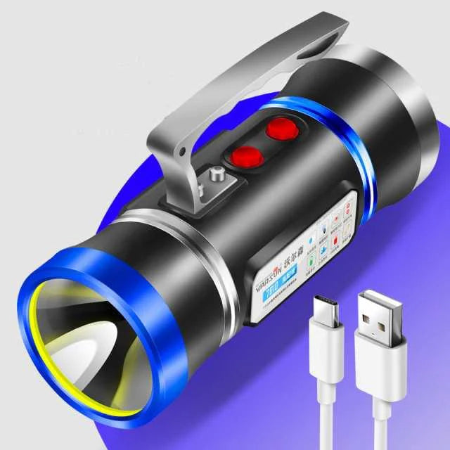 即納商品 ハンドライト 前照灯 車幅灯 集魚灯 投光器 LED USB 充電式 2モード切替 高輝度 1000LM 900M照射 大容量電池 軽量 小型 防水 w390