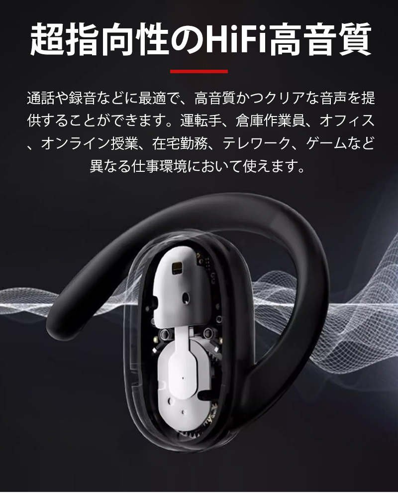 ワイヤレスイヤホン 耳かけ式 Bluetooth5.3 防水防汗 360°回転可能 HiFi高音質 安定装着 クリア通話 低遅延 長時間持続 小型軽量 自動ペアリング ENC通話 s105B(ホワイト)
