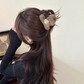 (ホワイト)ヘアクリップ ハート バンスクリップ ヘアアクセサリー モコモコ 韓国 ボア バレッタ 秋 冬 レディース クロス ボリューム 大きめ 髪飾り