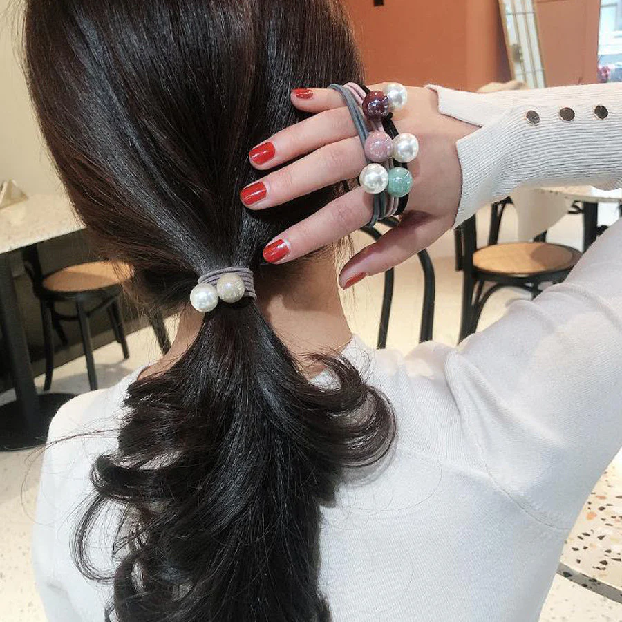 (ピンク)ヘアゴム パール おしゃれ リボン結び シンプル 髪留め ヘア留め かわいい 髪飾り 上品 パーティー飾りヘアアクセサリー