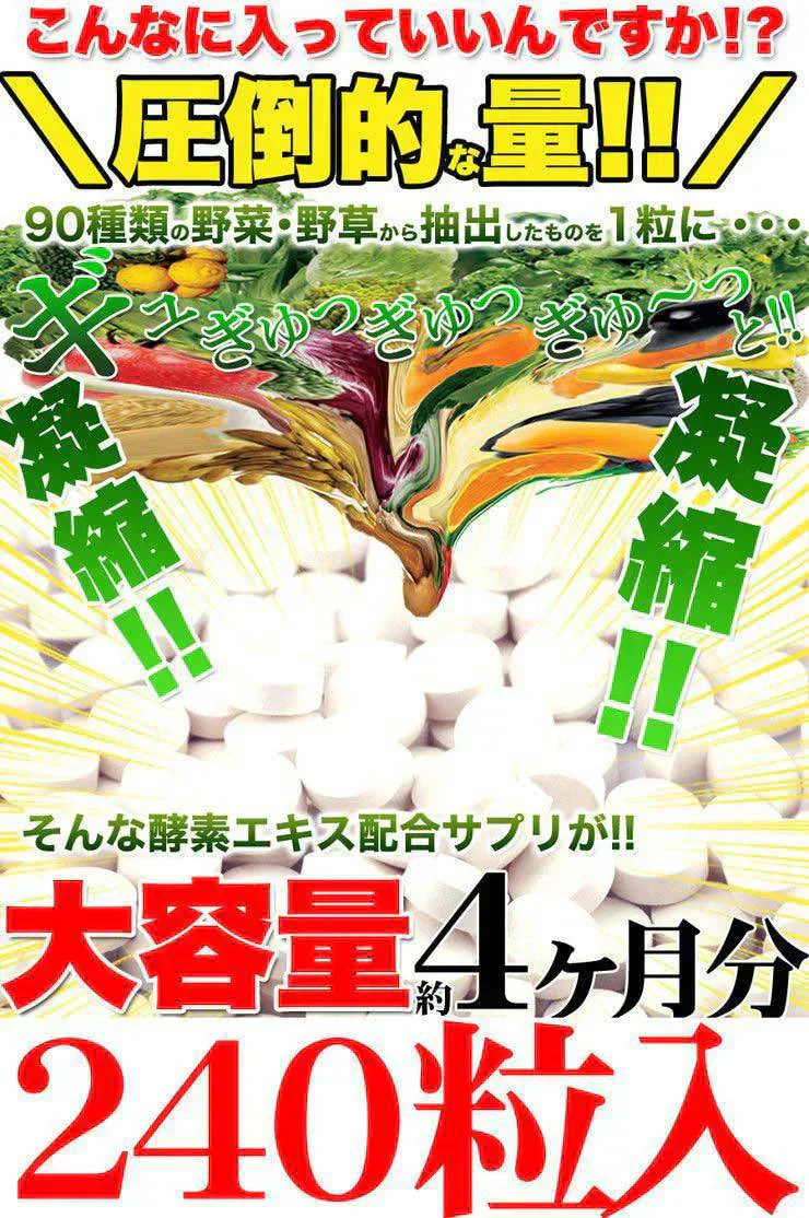 【メガ盛り 大容量4ヵ月分・ダイエット 酵素】サプリ TVCMでも話題の酵素サプリがどっさりメガ盛りで登場 酵素 ダイエット サポート 激やせ 燃える 燃やす 水溶性食物繊維 野草発酵 生酵素 サプリメント ヨモギ ニンニク ドクダミ ラカンカ カリン キダチアロエ シソの葉 おすすめ 人気 ランキング 効果 強力 最強 通販 日本製 国産 健康サプリ 健康食品 90種類の野菜 野草から抽出した 痩せる 酵素サプリメント