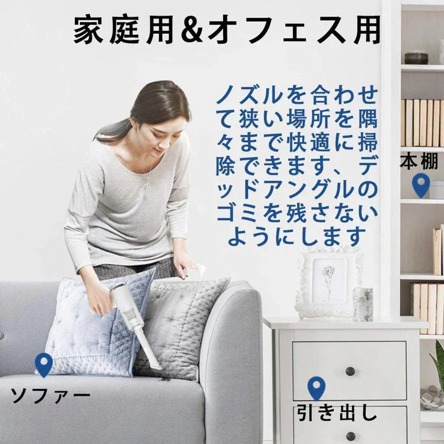 車用掃除機 PCキーボード掃除機  PSE認証 乾湿両用 軽量 小型 コードレス 6000PA超強吸引力 低騒音対策 集塵装置 USB充電式 LEDライト 車 オフィス用 w117A(ホワイト)