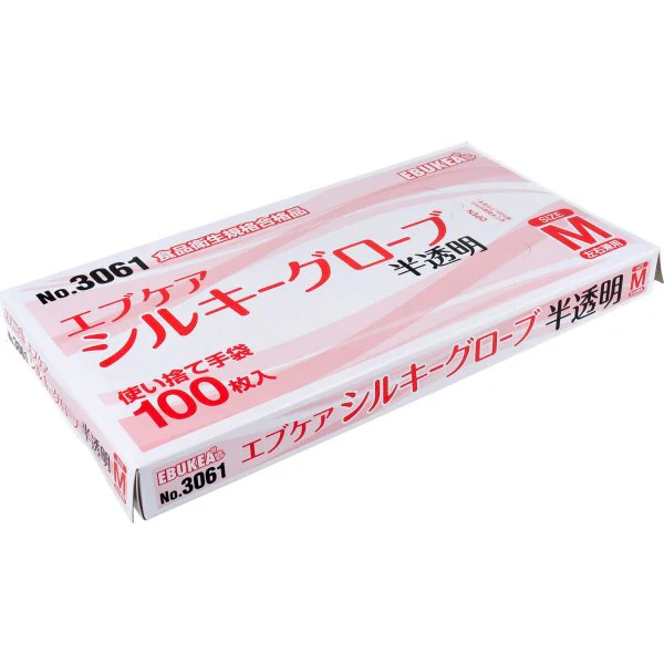 使い捨てポリ手袋 エブノ No.3061 エブケアシルキーグローブ 半透明 Mサイズ 100枚入りＸ10箱