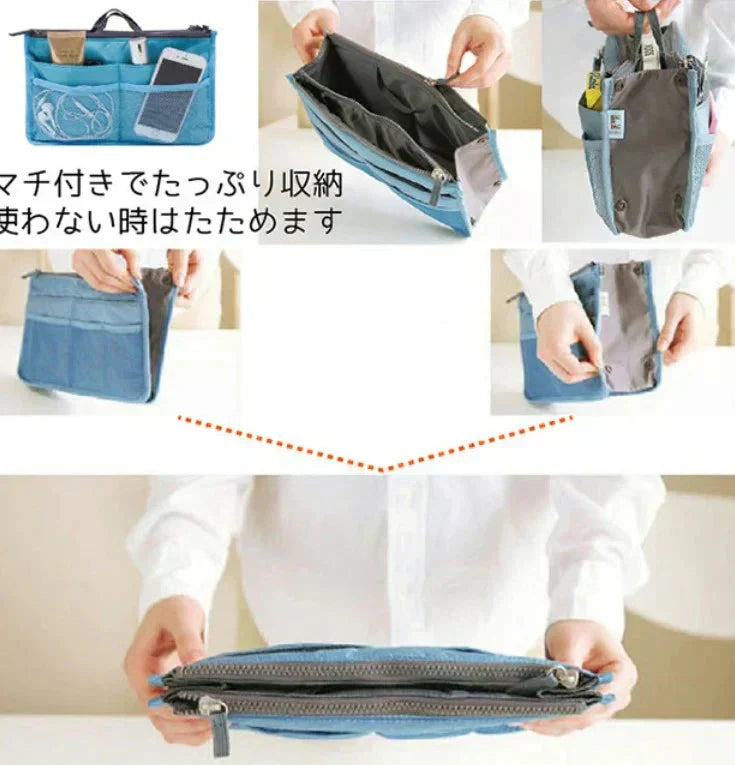 【グレー2個】【予約商品・発送時期は商品説明に記載】散らかるバッグの中をスッキリ整理 そのまま持ち運びもできるバッグインバッグ 収納バッグ 旅行 化粧ポーチ ビジネスバッグ インナーバッグ 整理 収納 バッグオーガナイザー