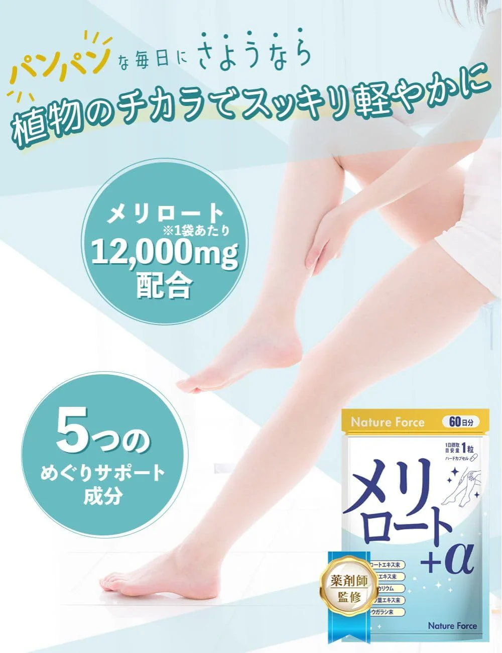 メリロート+α 60日分 1袋 メリロート12,000mg配合 ヒハツ カリウム ネイチャーフォース