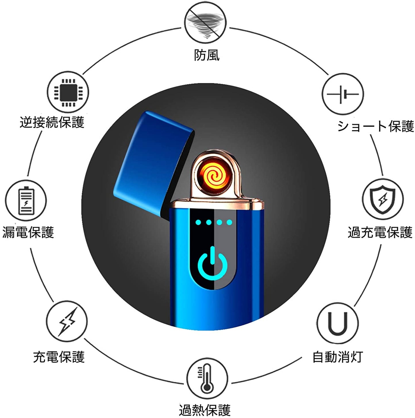 USB充電式 プラズマ 電気 usb ライター 小型 充電式 ガス?オイル不要 防風 軽量 薄型 プレゼントw107B（タイプB）ブラック