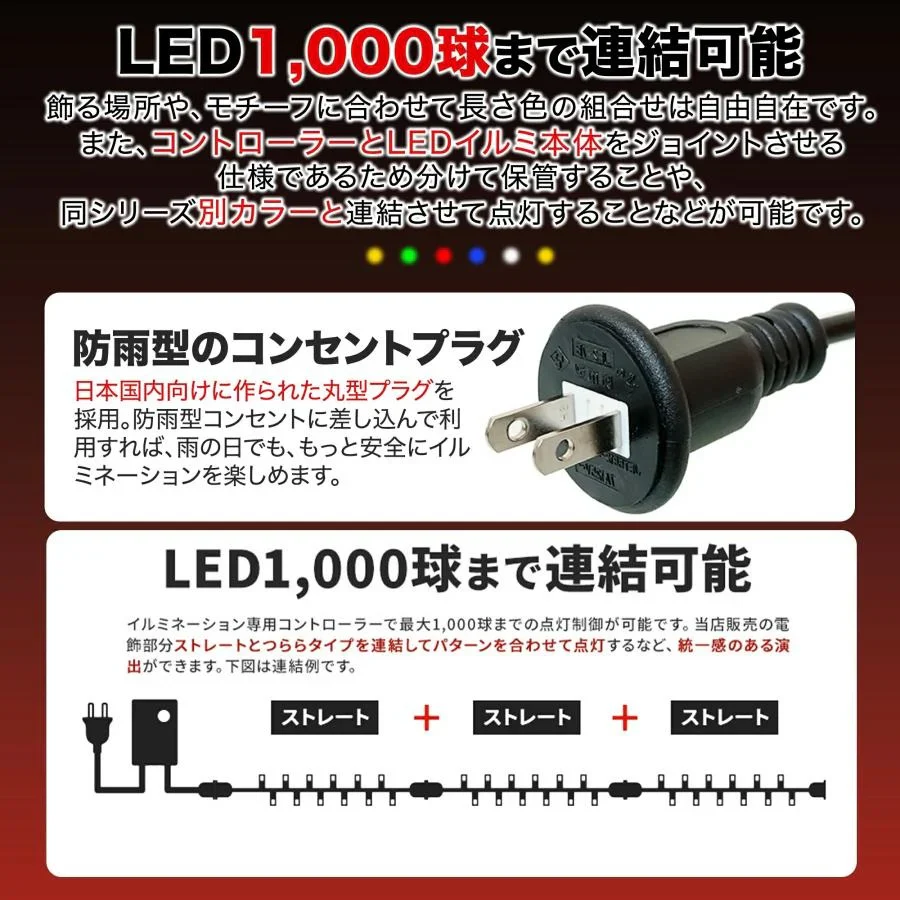 【高耐久・長寿命】＼シャンパンゴールド 10M／100球 クリスマス ツリー イルミネーション ライト LED 屋外 室内 線径激太い 1000球連結可 AC電源 コンセント 防雨 防水 ジュエリーライト つらら サンタ トナカイ ストレート 点滅 モチーフ 部屋 電飾 自宅 おしゃれ 屋外用 LED イルミネーションライト 高輝度